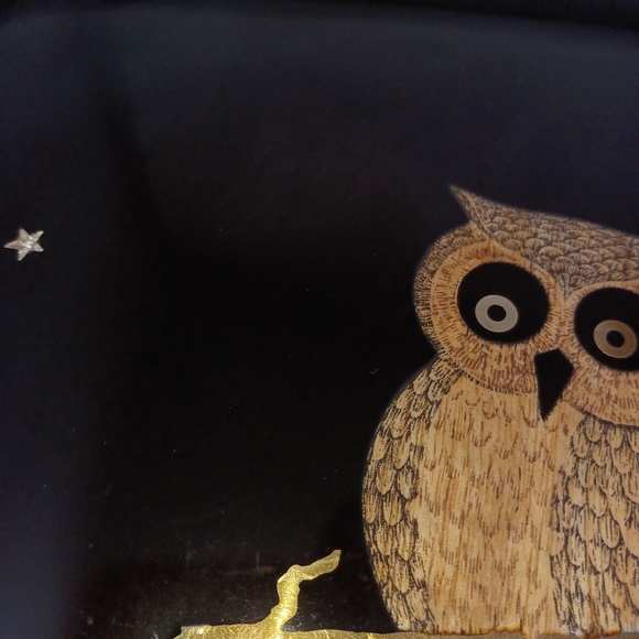 Vintage Couroc Owl Inlaid Tray 12 × 9 in Black Gold - Picture 11 of 13